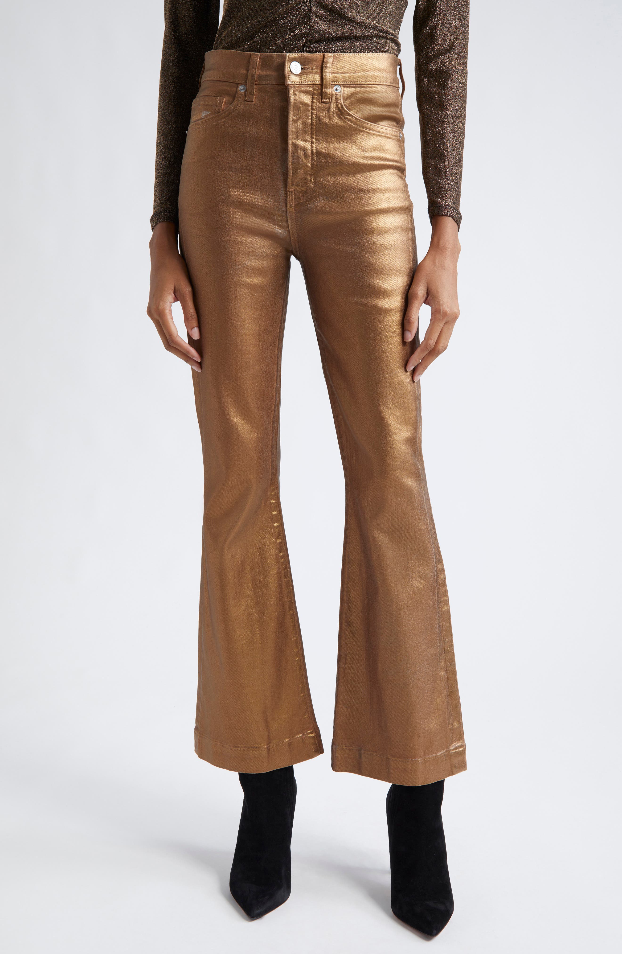 Veronica Beard Carson Metallic Flare Ankle Jeans