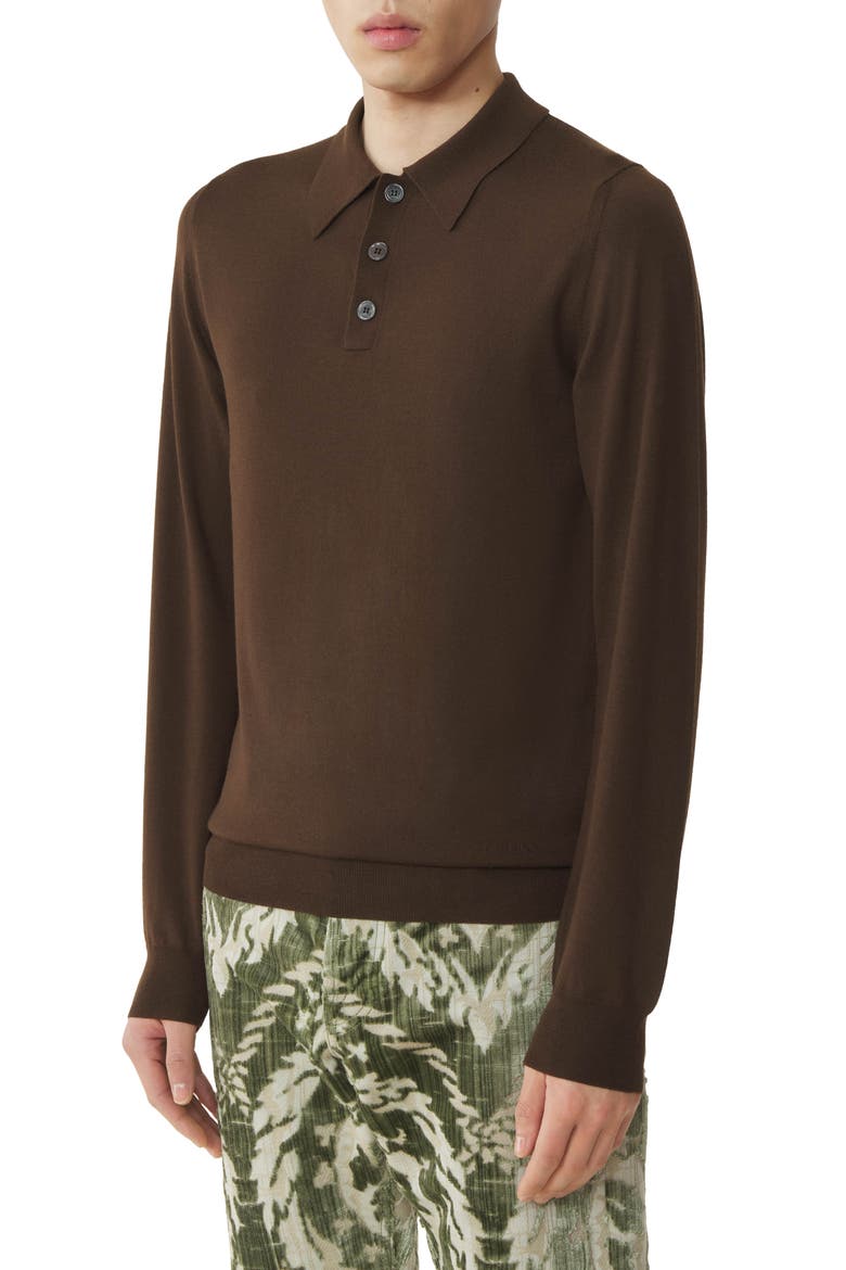 Classic Polo Shirt In Merino Wool, Alternate, color, Ebony