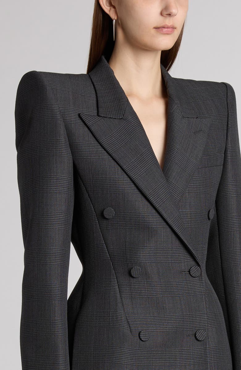 McQueen Glen Plaid Stacked Shoulder Wool & Mohair Blazer, Alternate, color, Black - Dark Grey