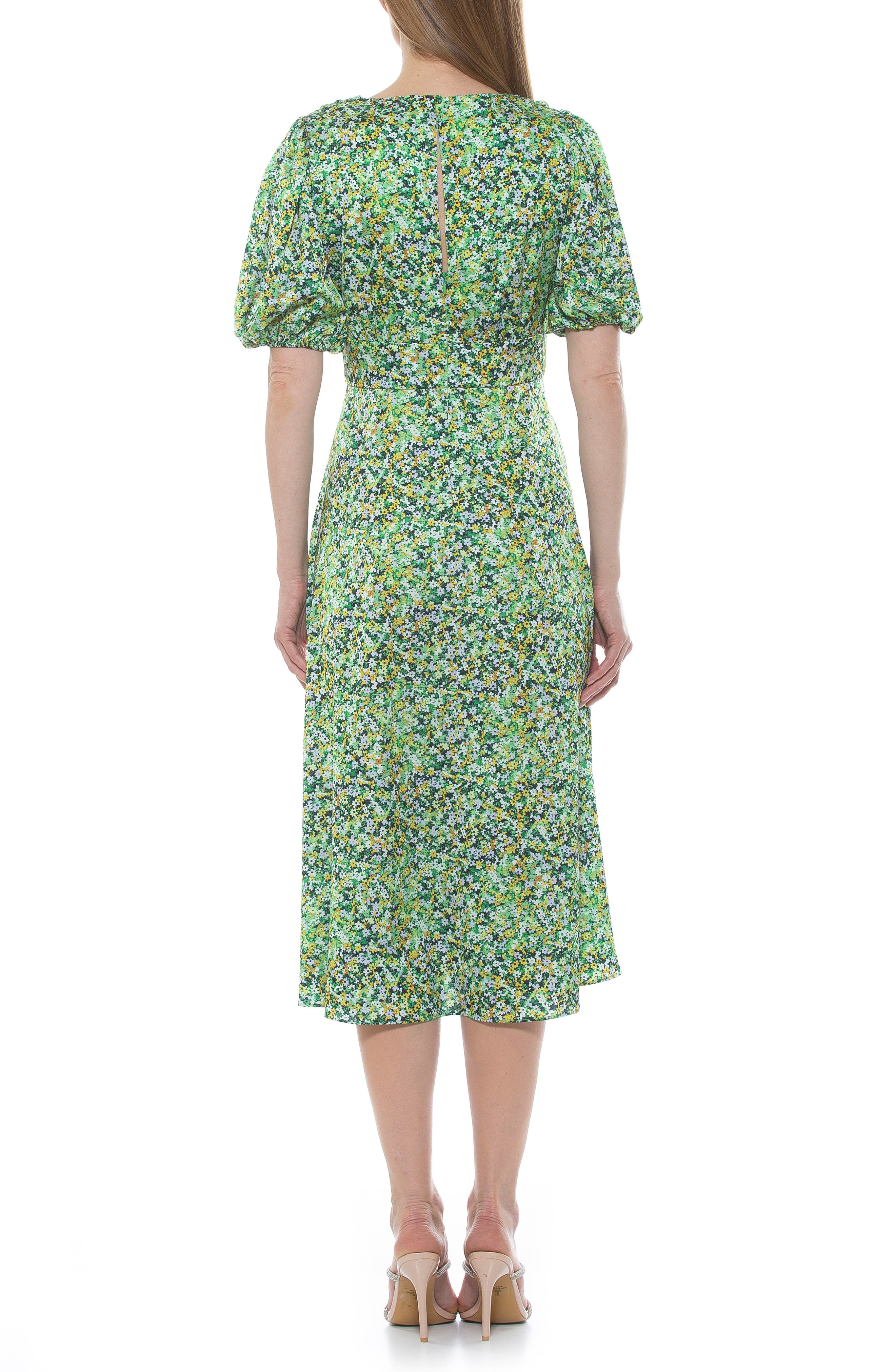 V-Neck Puff Sleeve Midi Dress - image 4