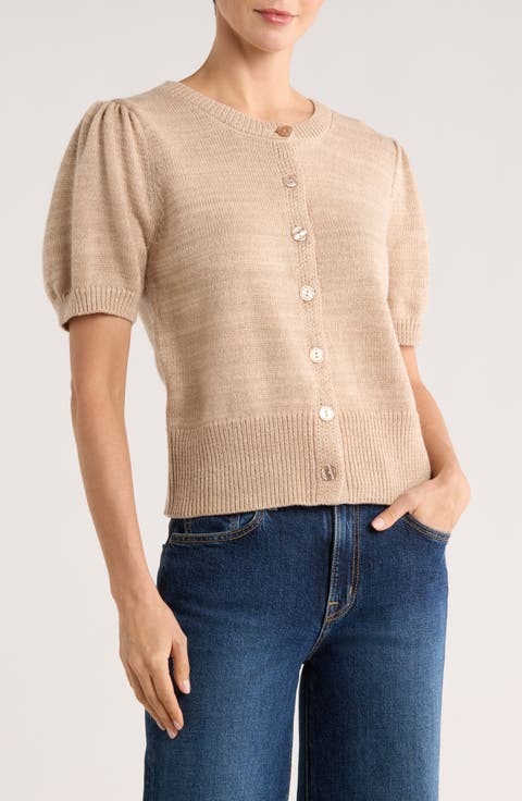 Puff Short Sleeve Button Front Cardigan
