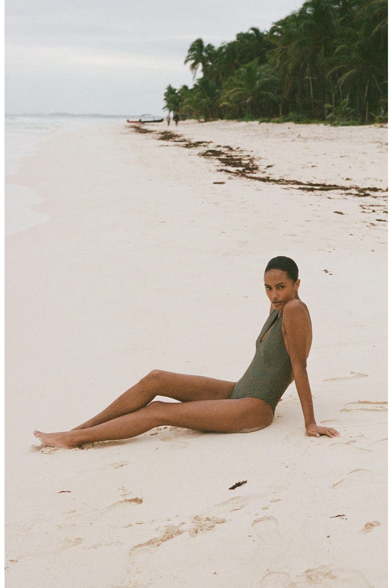 Strappy One-Piece Swimsuit, Alternate, color, KHAKI GREEN