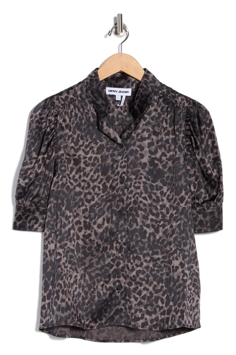 Puff Sleeve Button-Up Shirt, Alternate, color, DISGUISE BLACK
