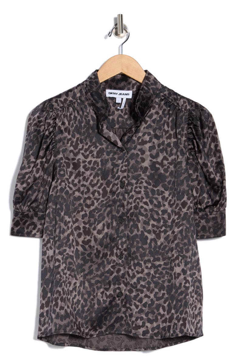 DKNY Jeans Puff Sleeve Button-Up Shirt, Alternate, color, Disguise Black