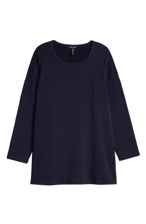 Eileen Fisher Crewneck Long Sleeve Longline Top In Ink