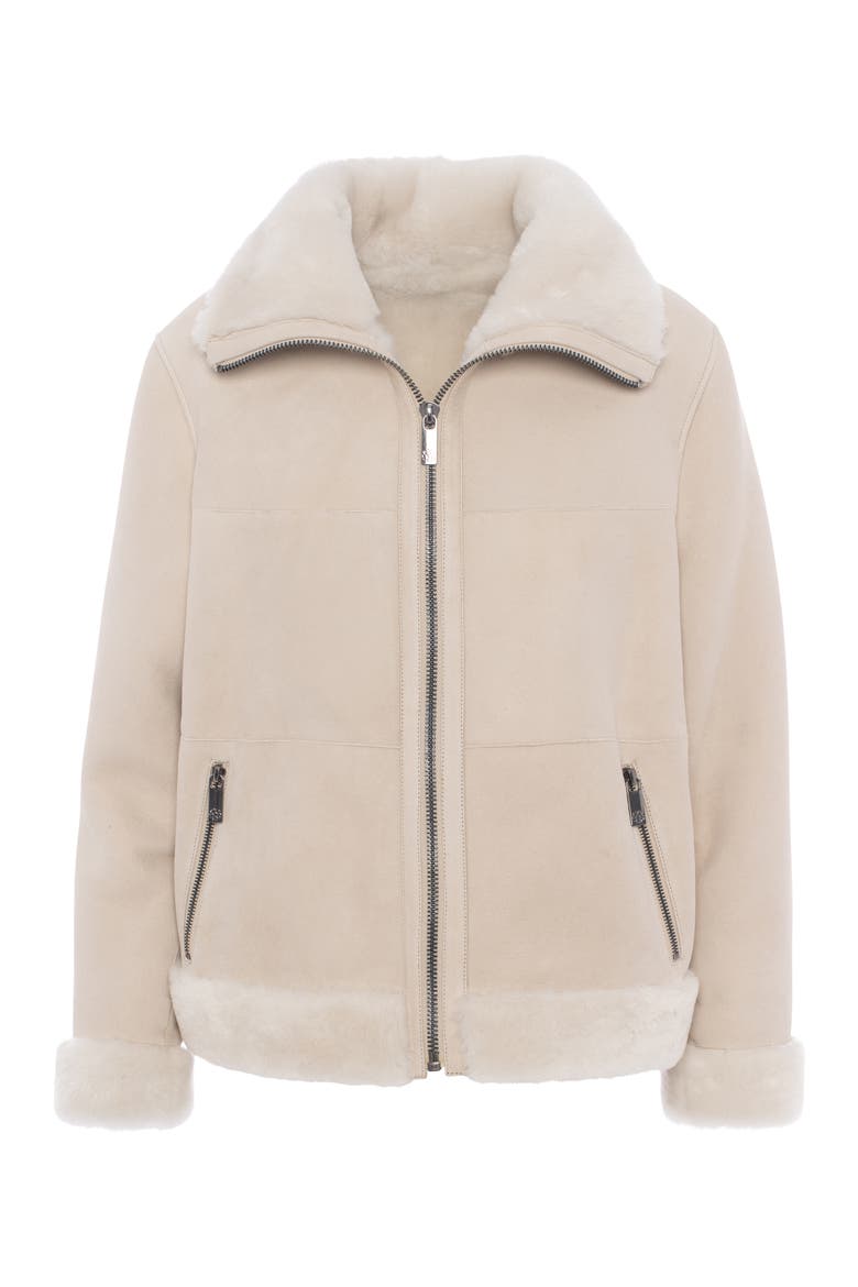 Merino Genuine Shearling Zip Jacket, Alternate, color, BEIGE