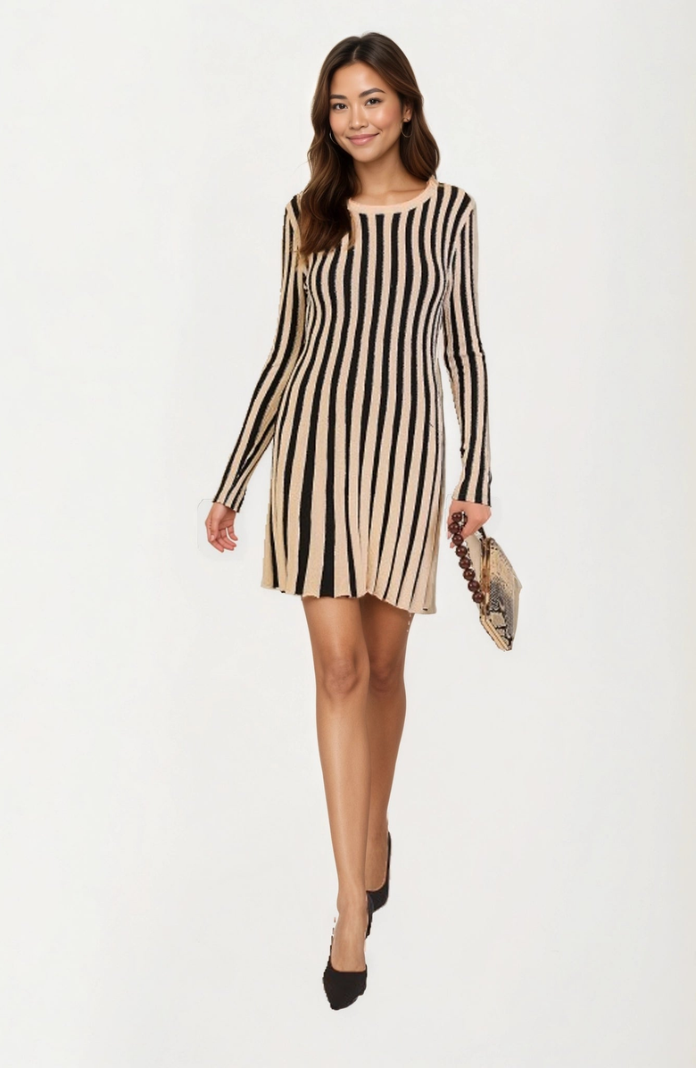 Knit and Lounge Striped Long Sleeve Knit Mini Dress, Alternate, color, 