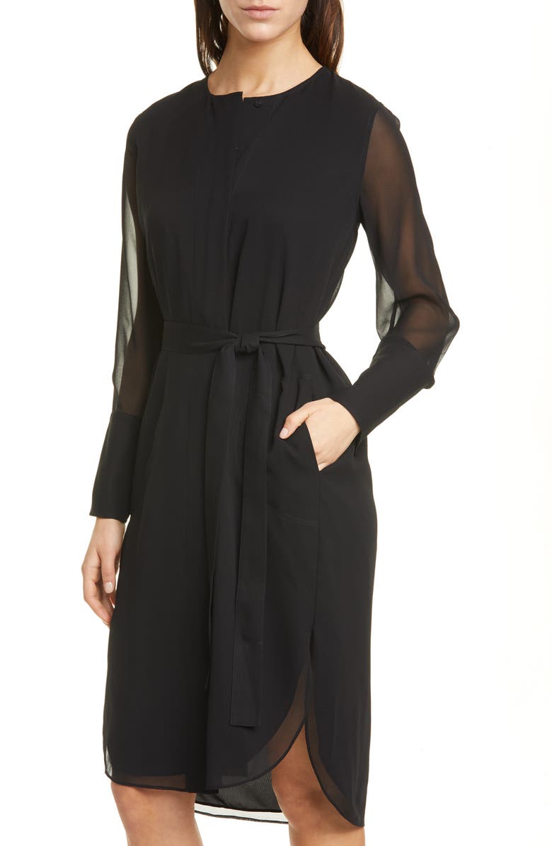 Club Monaco Long Sleeve Silk Chiffon Midi Shirtdress, Alternate, color, 