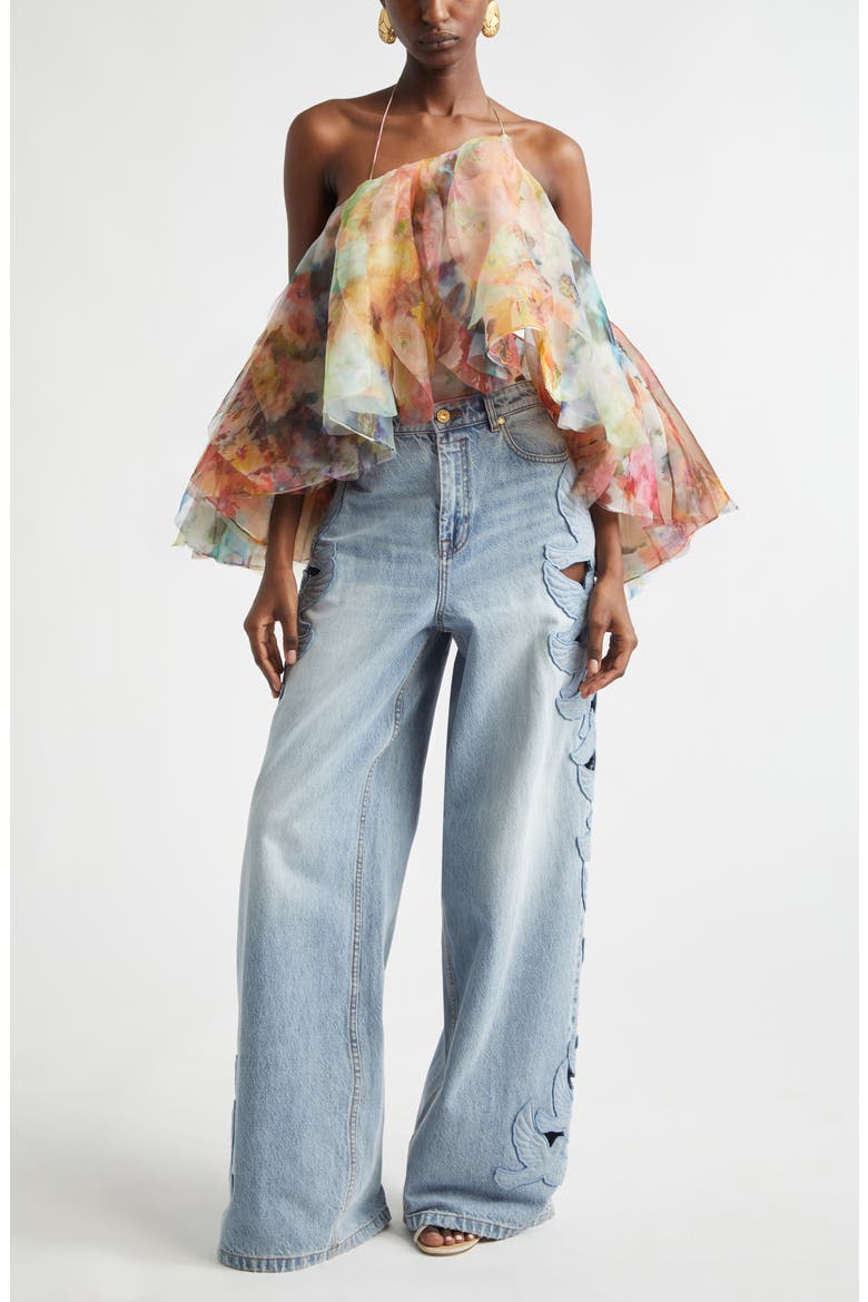 Alchemy Appliqué Relaxed Flare Leg Jeans, Alternate, color, SEA FOAM