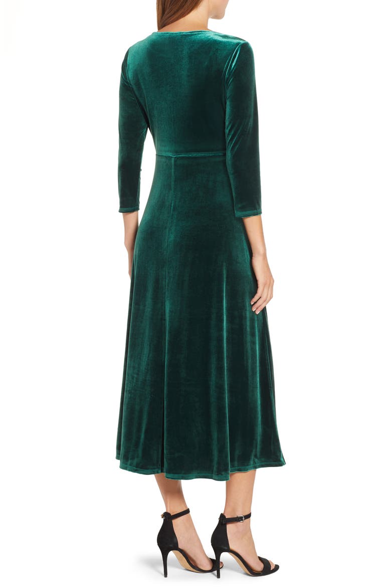 Velvet Midi Dress, Alternate, color, HUNTER