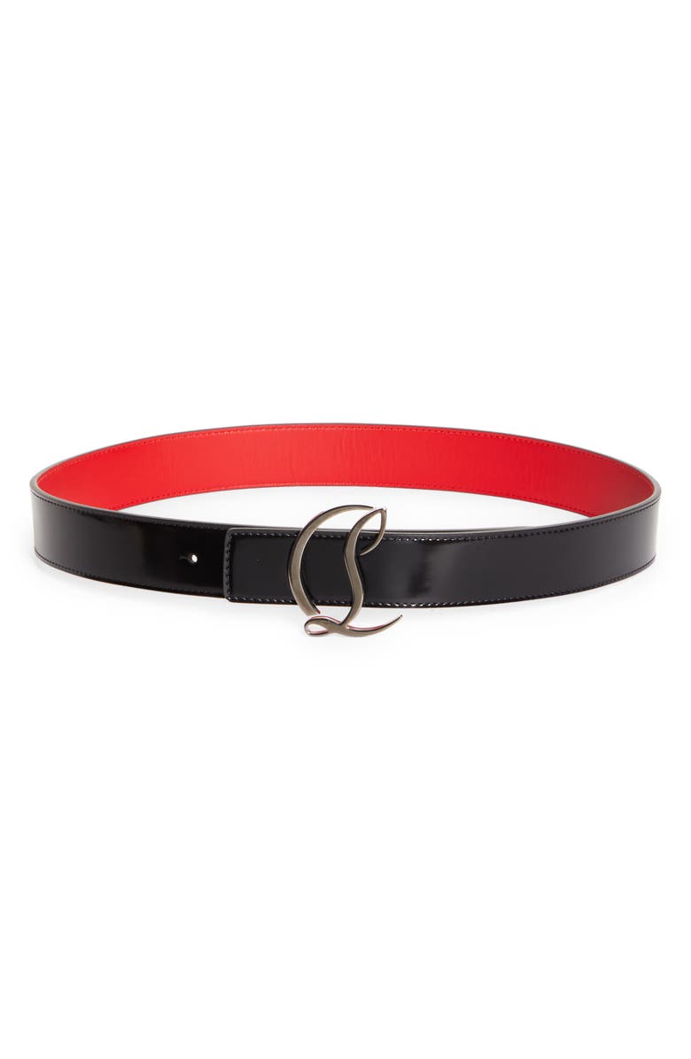 Christian Louboutin Logo Buckle Leather Belt, Main, color, Black/ Gun Metal