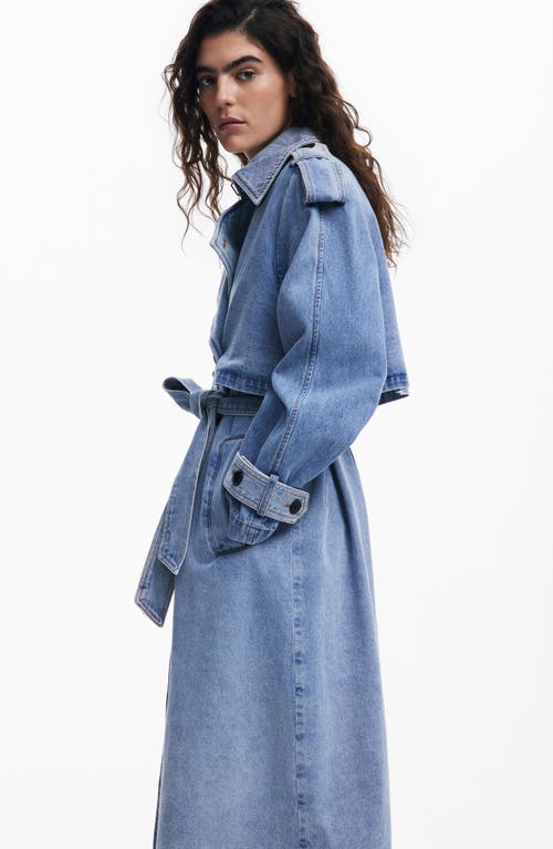 Desigual Denim Trench Coat With Belt In Blue