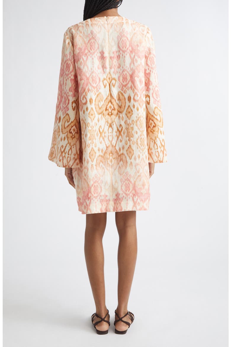 Aster Print Long Sleeve Linen Shift Dress, Alternate, color, PINK IKAT