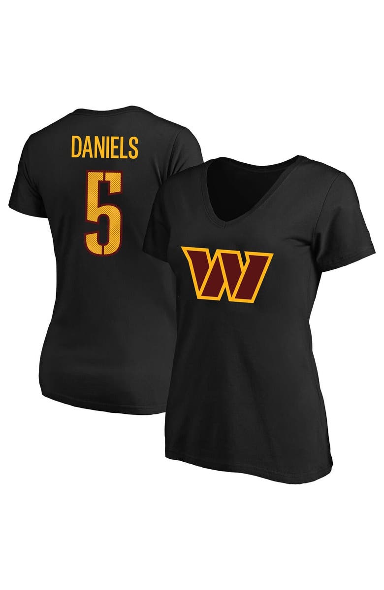 FANATICS Women's Jayden Daniels Black Washington Commanders Plus Size Fair Catch Name & Number Scoop Neck T-Shirt, Main, color, Black