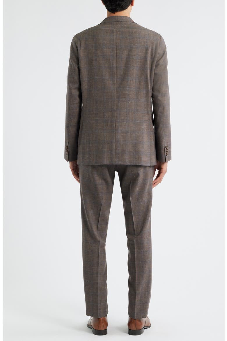 Midland Contemporary Fit Brown Plaid Wool & Silk Blend Suit, Alternate, color, BROWN