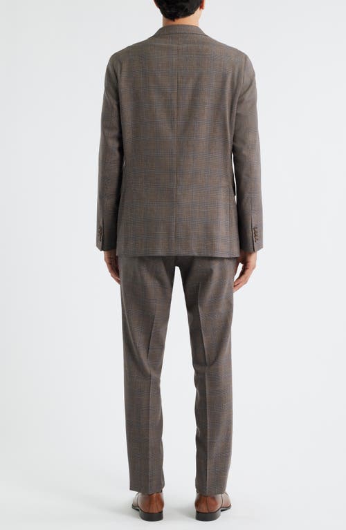 Jack Victor Midland Contemporary Fit Brown Plaid Wool & Silk Blend Suit In Gray