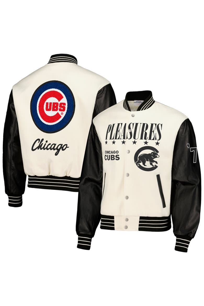 Men's PLEASURES White Chicago Cubs Full-Snap Varsity Jacket, Alternate, color, White