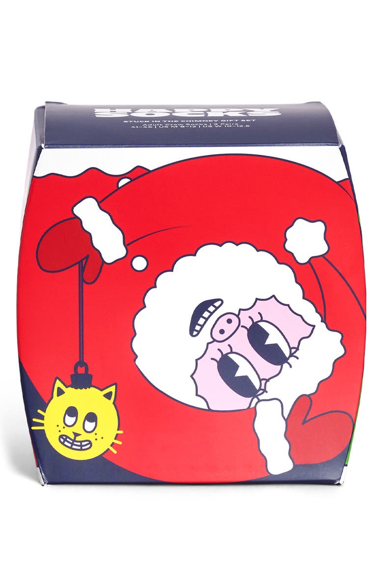 Happy Socks Assorted 3-Pack Cotton Blend Crew Socks Gift Box, Alternate, color, Red