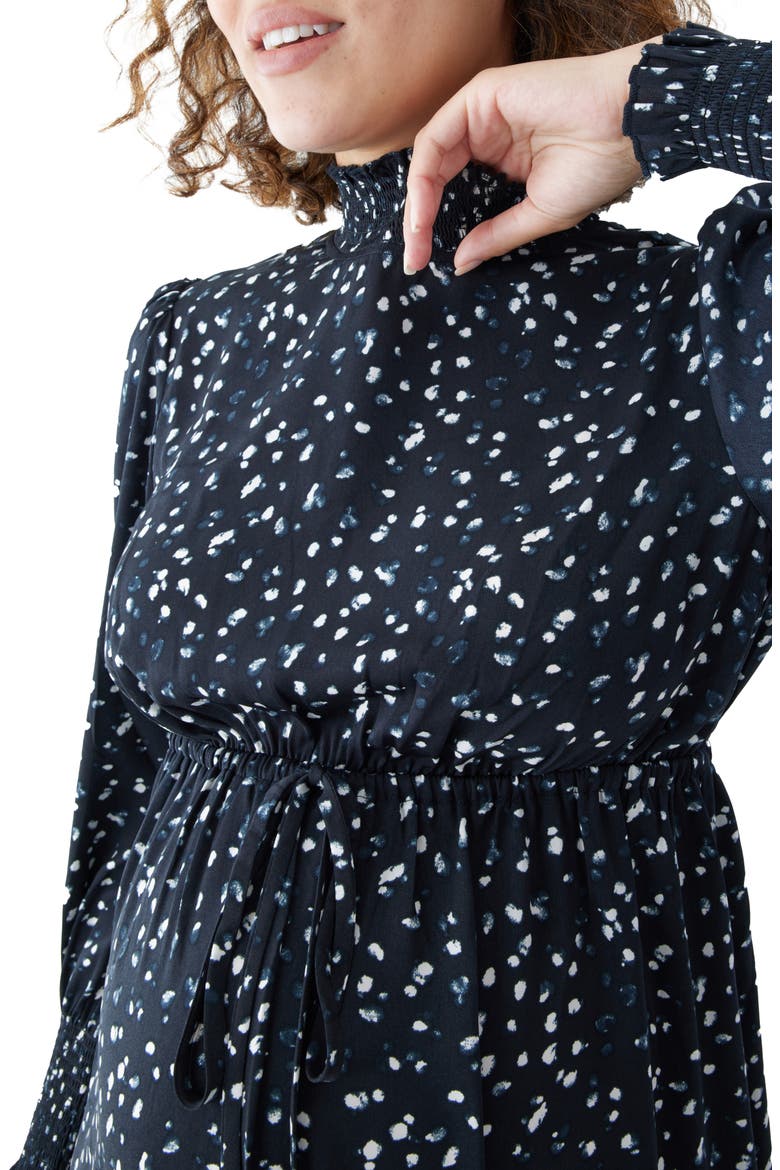 Smocked Long Sleeve Maternity Dress, Alternate, color, BLACK WHITE DOT