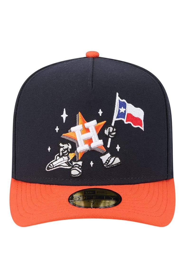 Men's New Era Navy/Orange Houston Astros Cartoon A-Frame 59FIFTY Fitted Hat, Alternate, color, Navy