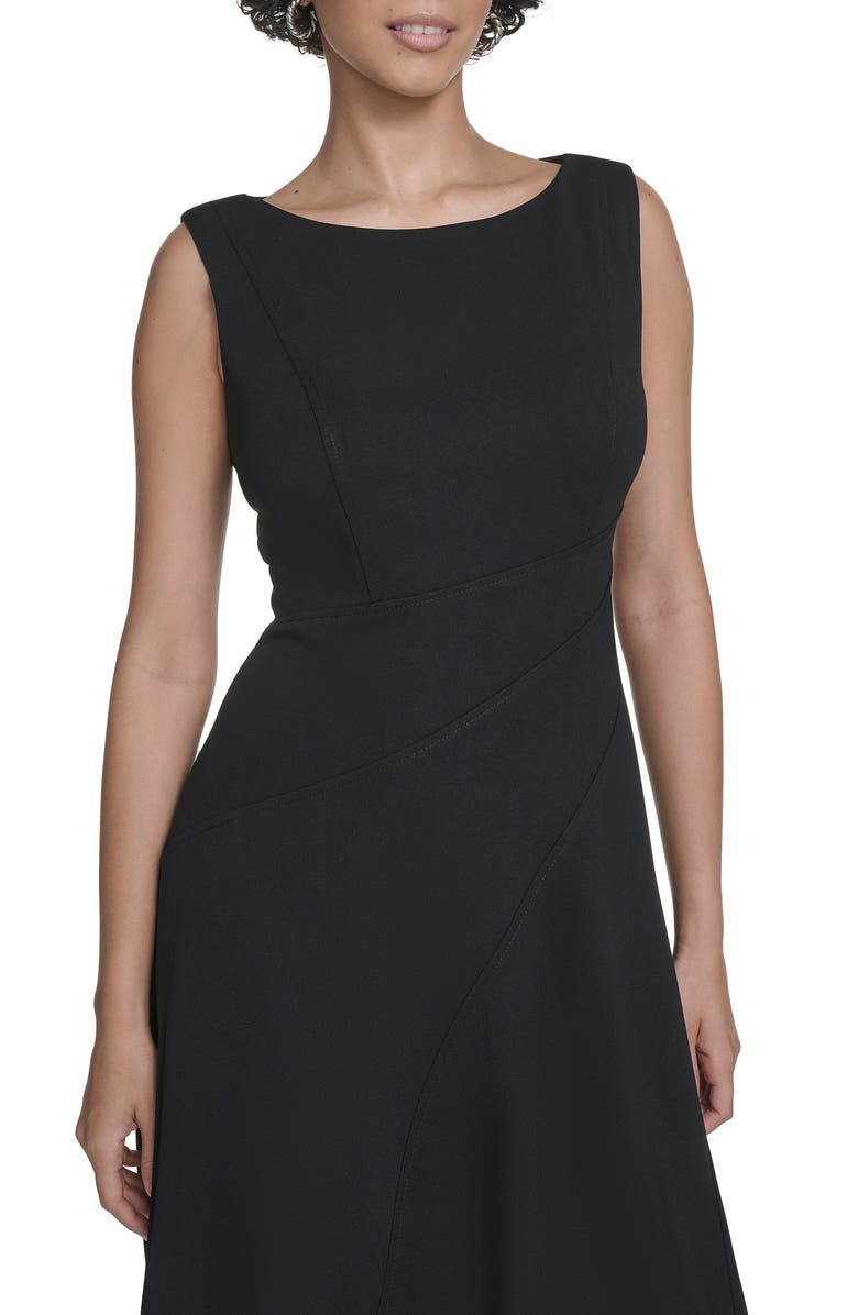 Calvin Klein Crepe Seam Midi A-Line Dress, Alternate, color, Black