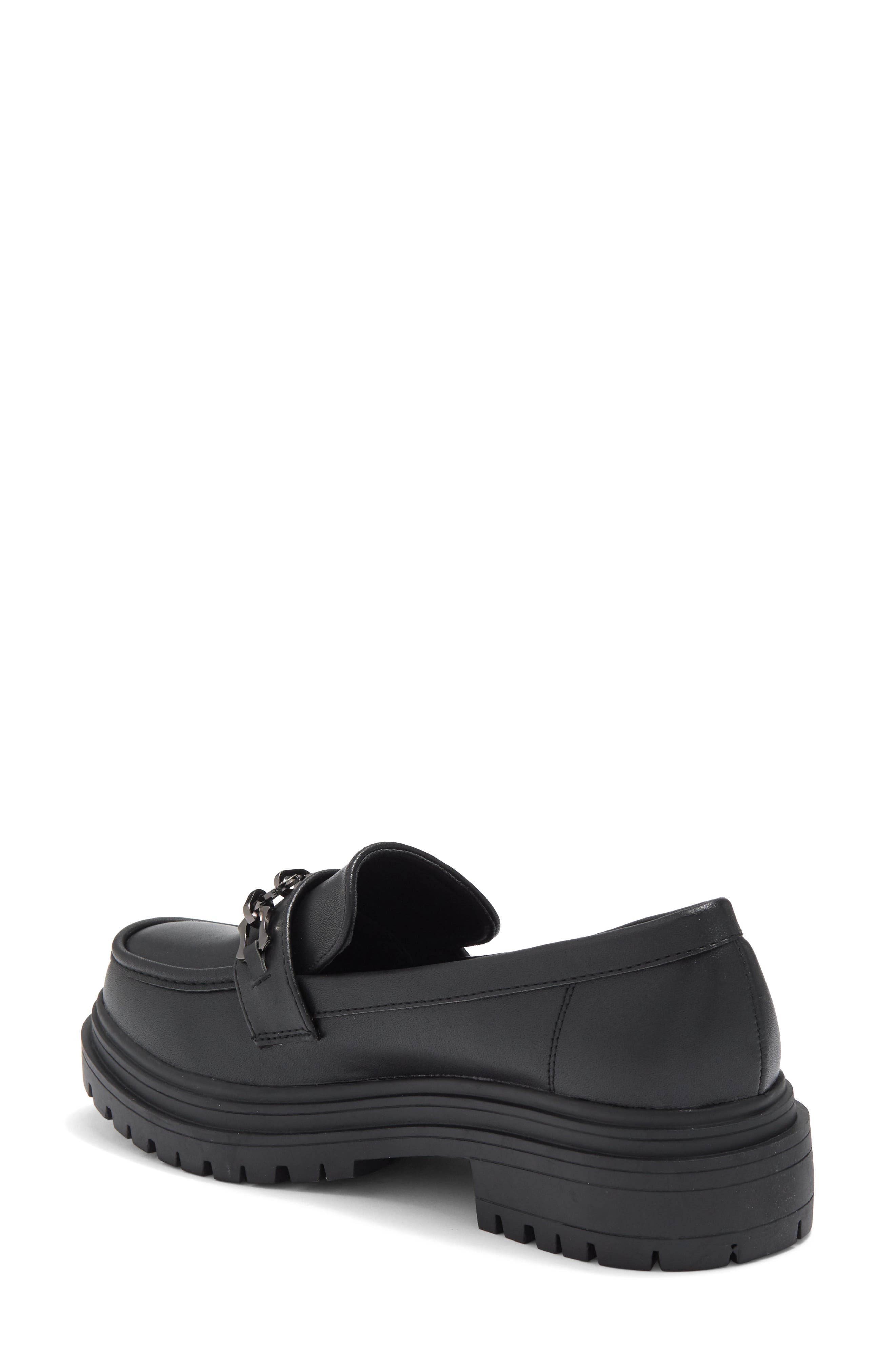 Chain Detail Platform Lug Loafer, Alternate, color, BLACK