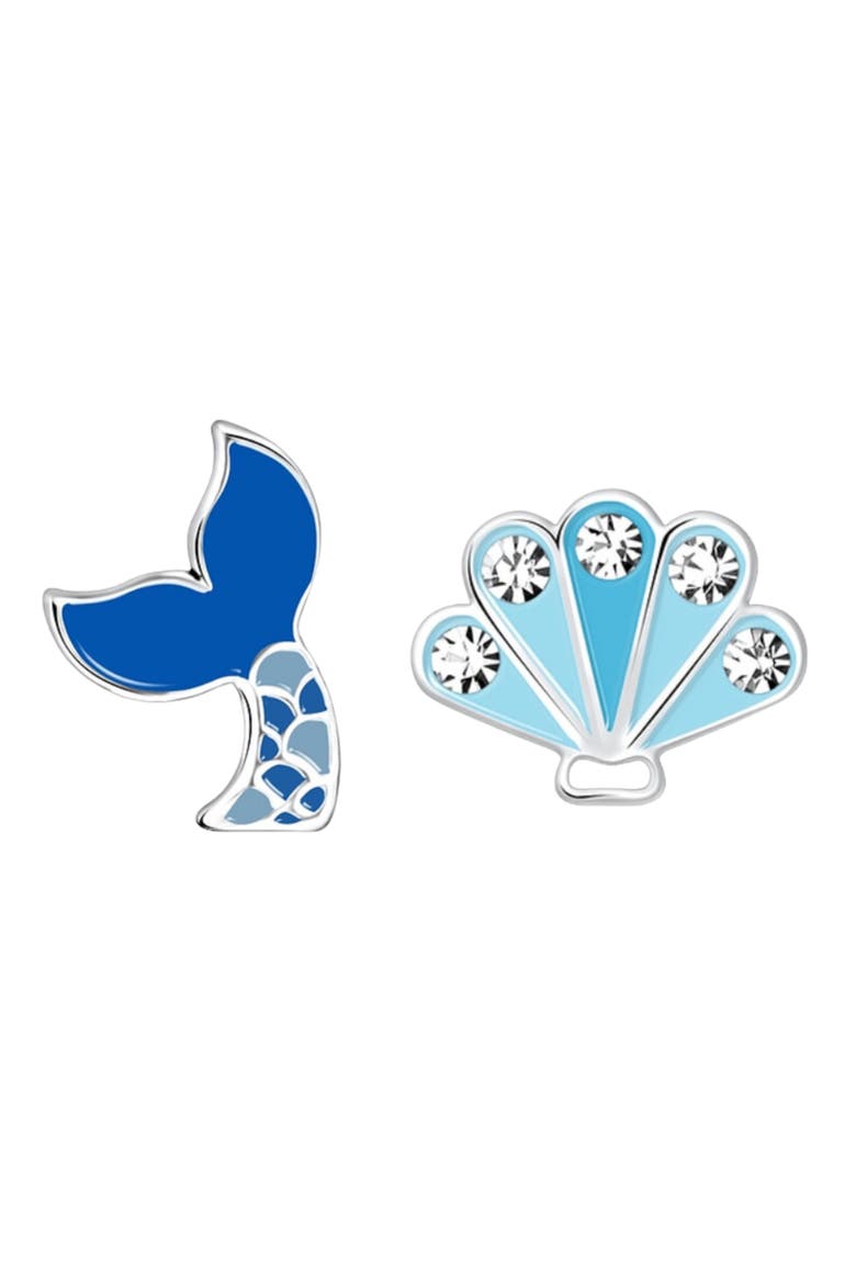 Kids' Sterling Silver Mermaid Tail/Shell Stud Earrings in Gift Bottle, Alternate, color, Blue