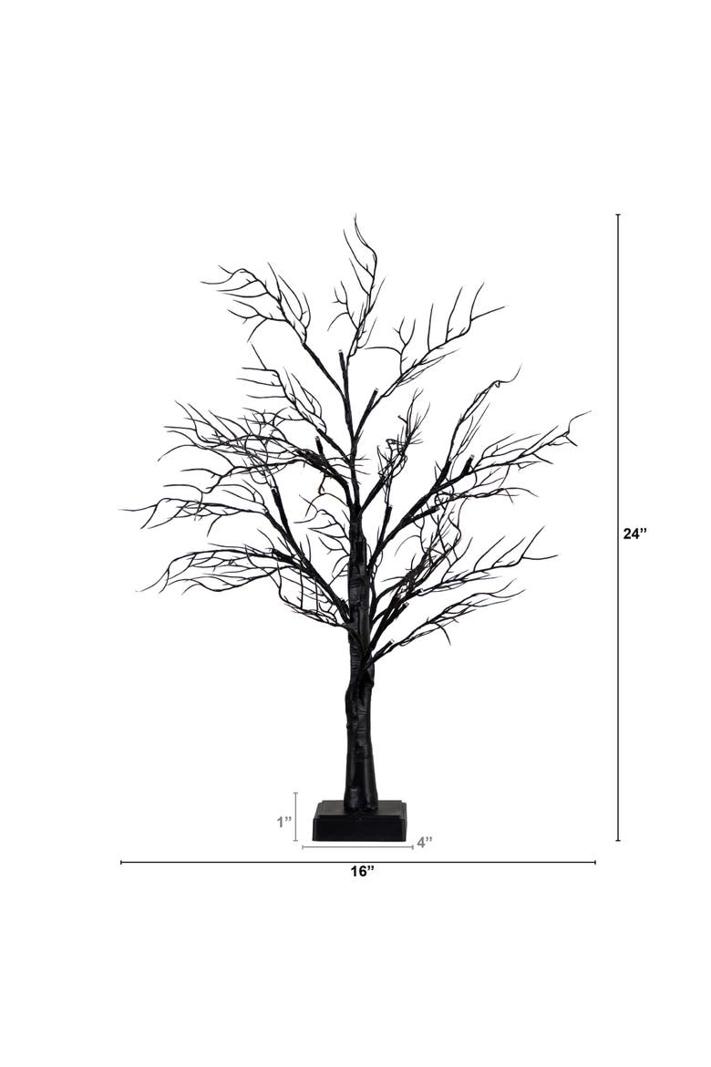 2-ft Pre-Lit Halloween Deluxe Black Twig Artificial Fall Tree with 44 Orange and Purple LED Lights, Alternate, color, Black