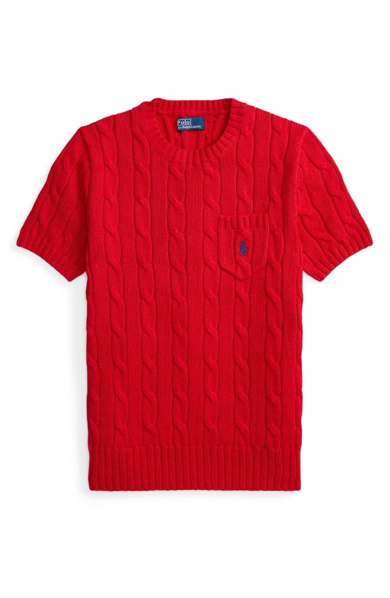 Polo Ralph Lauren Short Sleeve Cotton Cable Knit Sweater, Main, color, Red