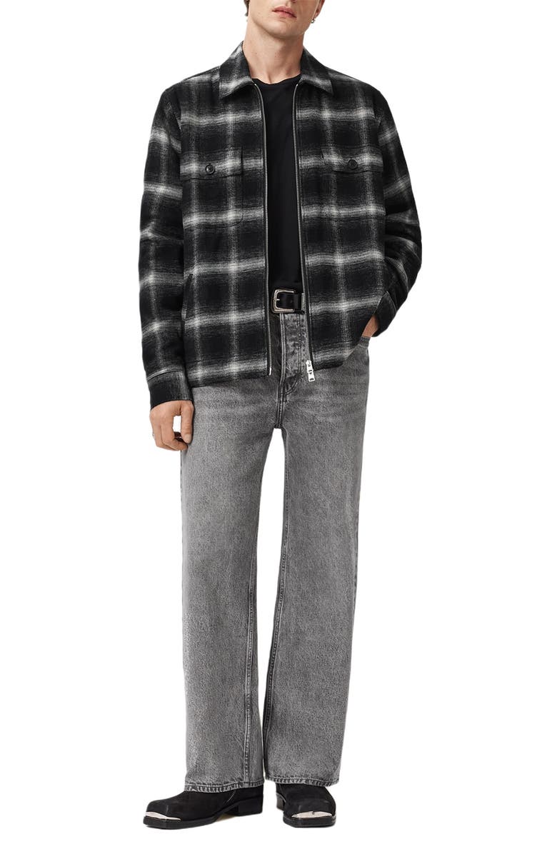AllSaints Bayo Plaid Cotton Shirt Jacket, Alternate, color, Black