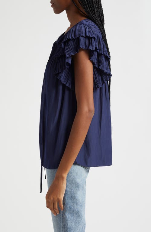 Ramy Brook Virgie Keyhole Ruffle Sleeveless Top In Spring Navy