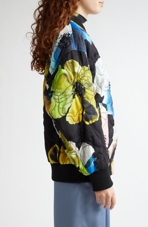 Stine Goya Quilted Bomber Jacket In Watercolor Bloom In Watercolor Bloom