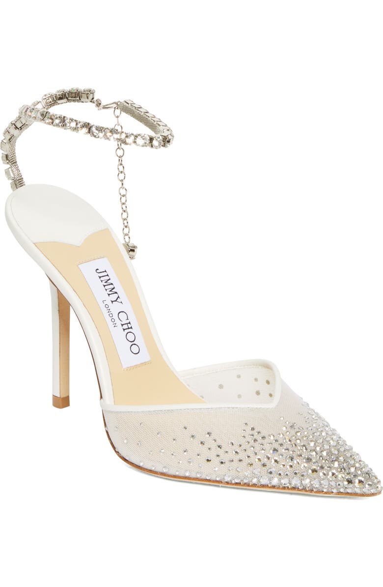 Jimmy Choo Saeda Crystal Ankle Strap Pointed Toe Pump, Main, color,