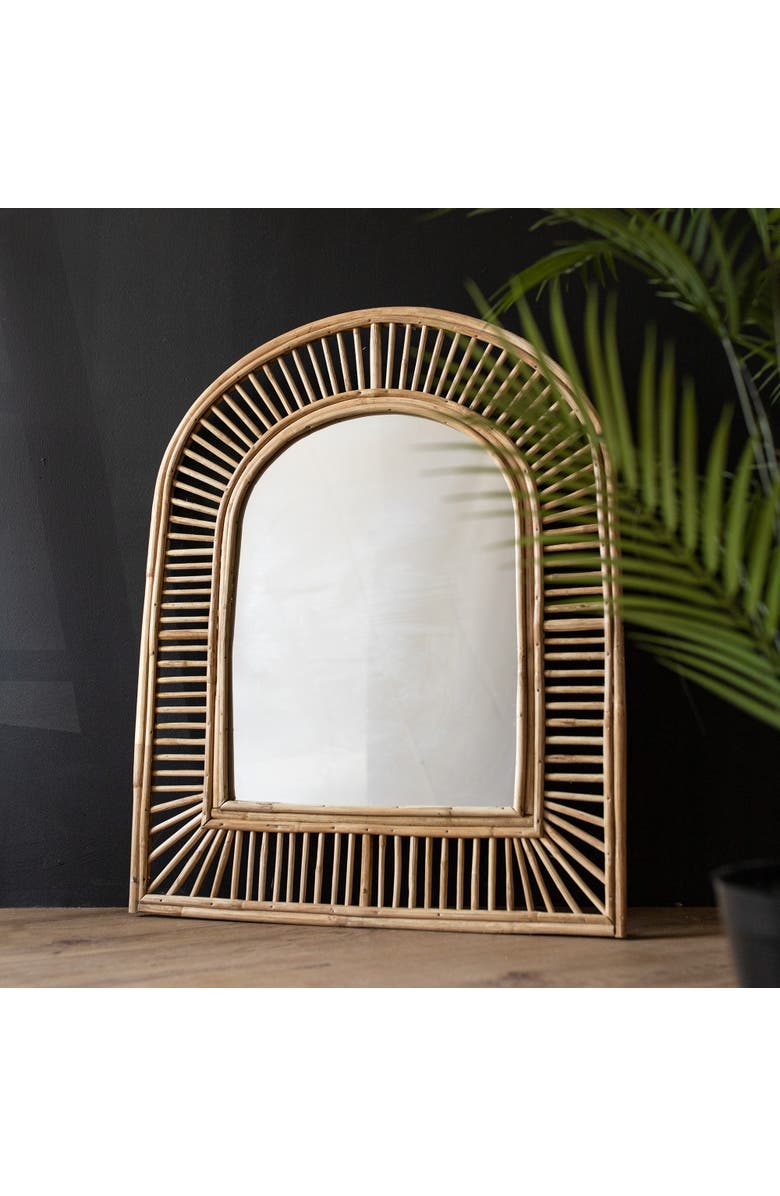 Foreside Home and Garden Arched Cane Wall Mirror Natural Cane & Glass, Alternate, color, Brown