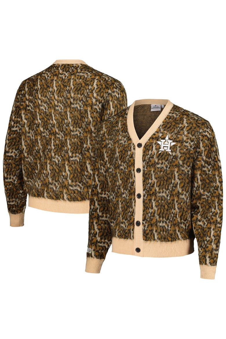 Men's PLEASURES Brown Houston Astros Cheetah Cardigan Button-Up Sweater, Main, color, Brown
