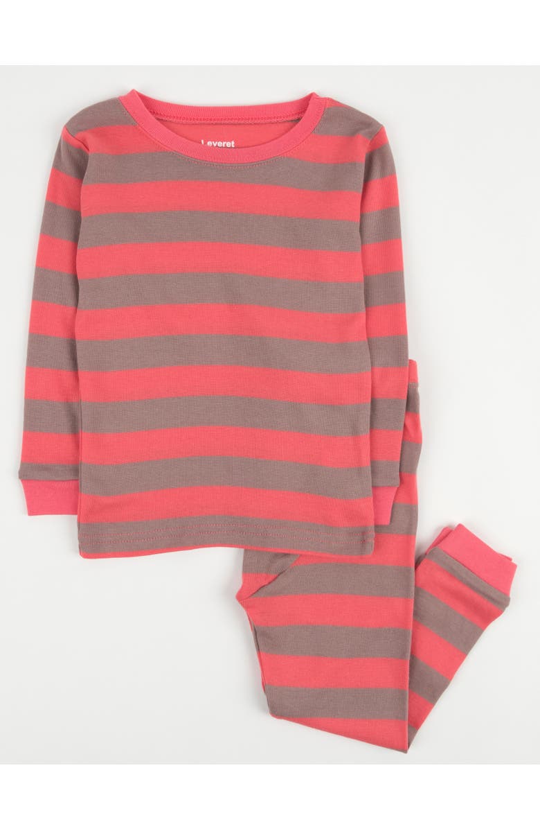 Leveret Kids Cotton Two-Piece Printed Holiday Pajamas, Main, color, Striped Rose & Antler