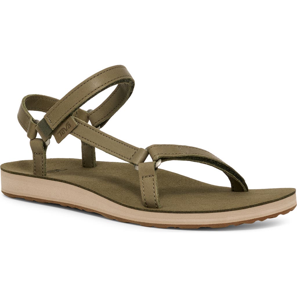 Teva Original Universal Slim Leather Sandal In Burnt Olive