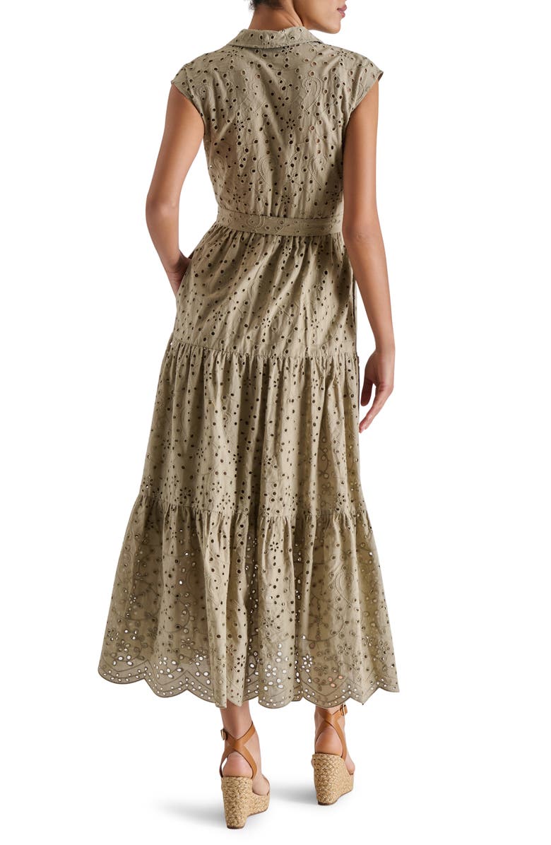 Steve Madden Clover Embroidered Eyelet Sleeveless Tiered Shirtdress, Alternate, color, Silvery Grey