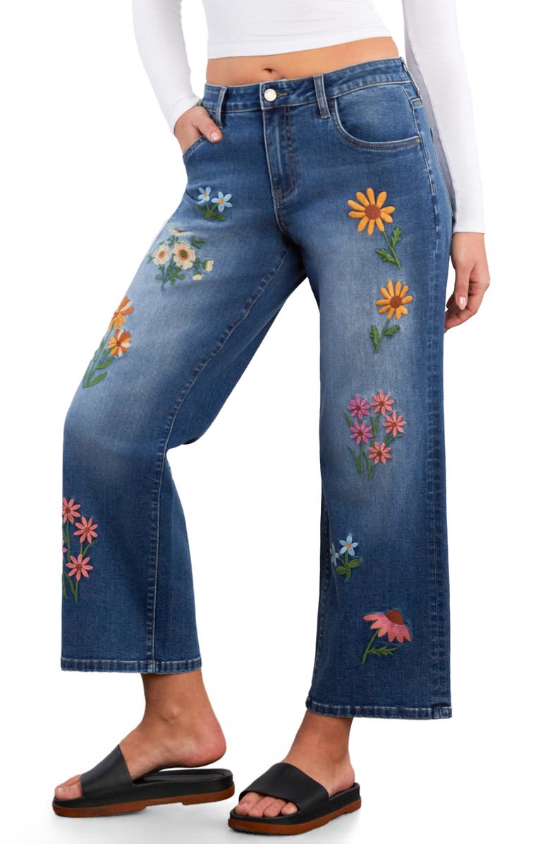 Billy T Meadow Kiss Floral Embroidered Ankle Straight Leg Jeans, Alternate, color, Shine Blue