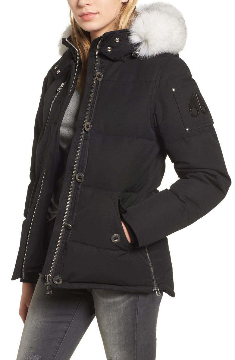 Moose Knuckles Genuine Fox Fur Trim Hooded Down Coat, Main, color,