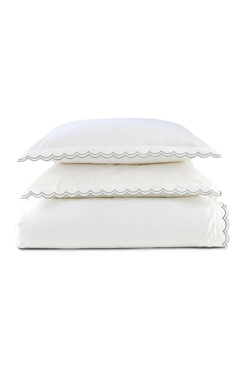 Scallop Edge Luxury Cotton Sateen Duvet Cover Sets, Alternate, color, Silver