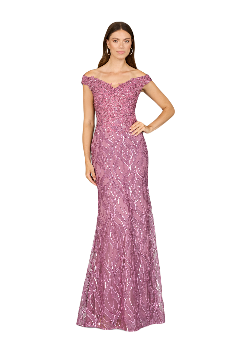 Off Shoulder, Mermaid Lace Gown, Main, color, Rose