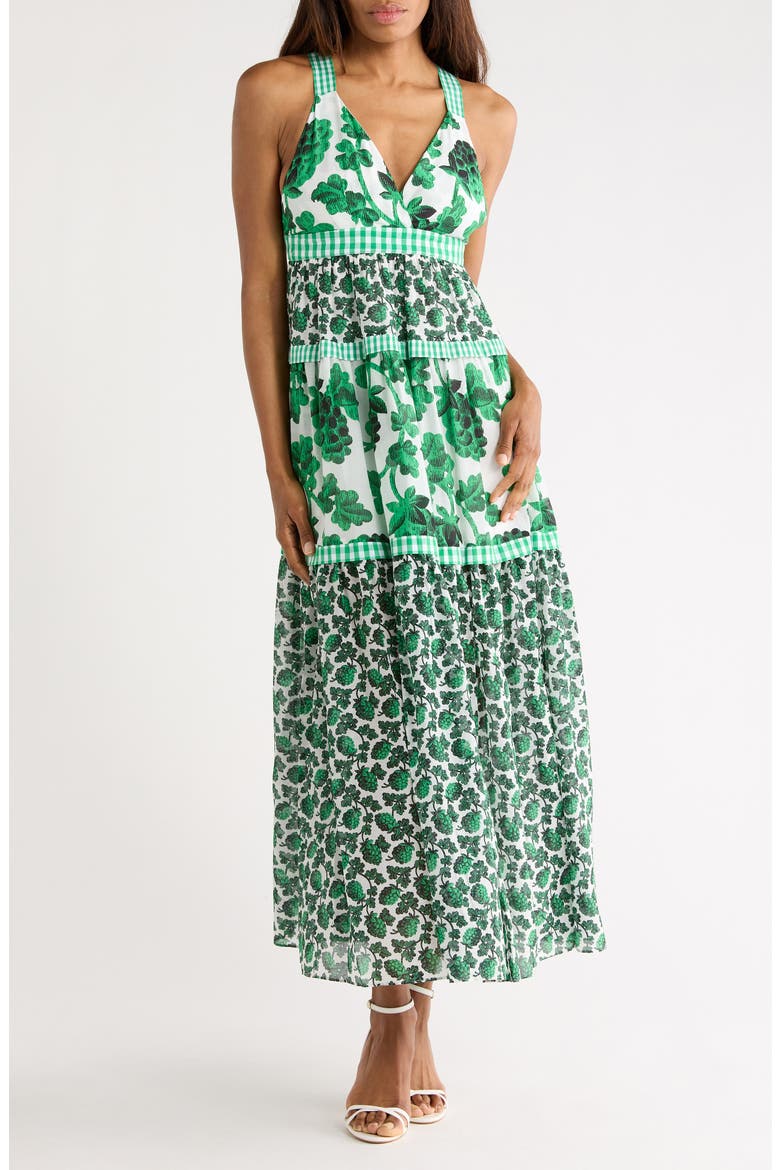 Josephine Cotton & Silk Blend Maxi Sundress, Main, color, BERRIES INDIAN GREEN MIX