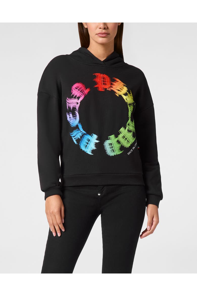 Hooded Sweatshirt Gothic Plein Women, Main, color, black