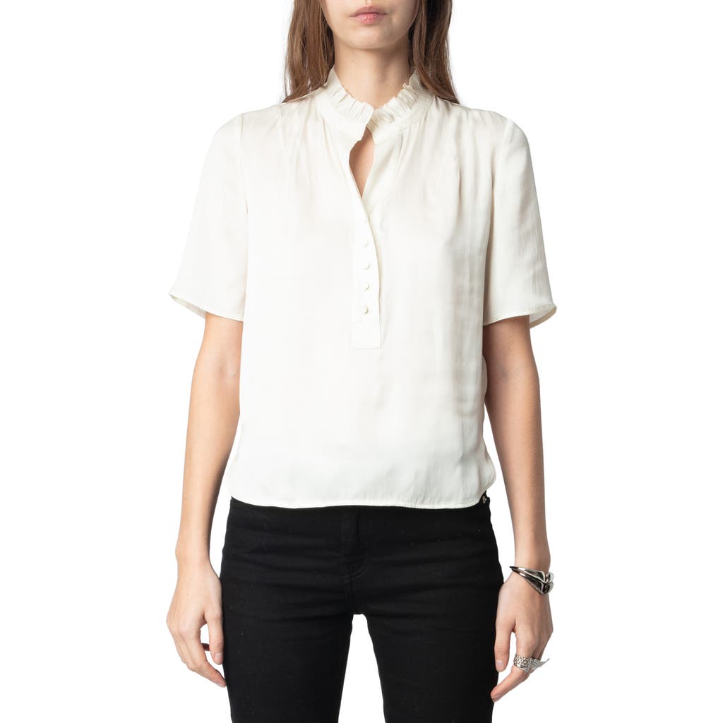 Shop Zadig & Voltaire Topher Ruffle Neck Satin Popover Top In Flake