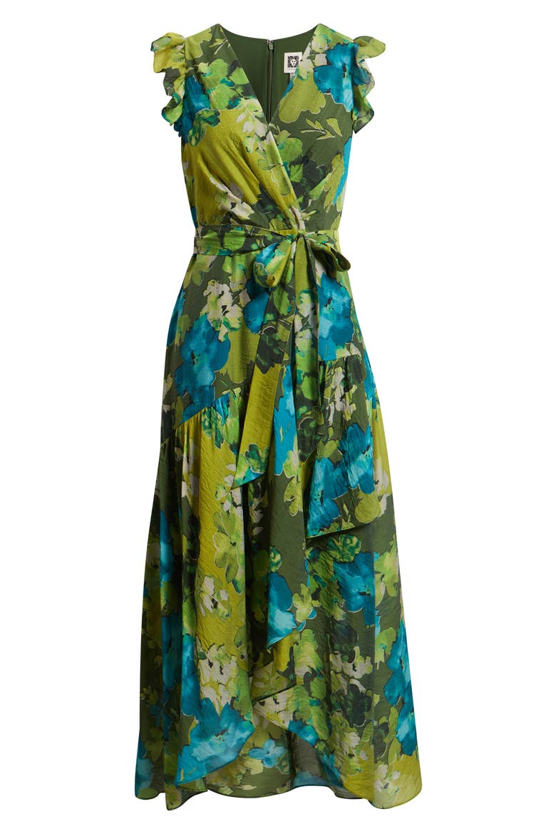 Floral Print Faux Wrap Midi Dress, Alternate, color, IVY MULTI
