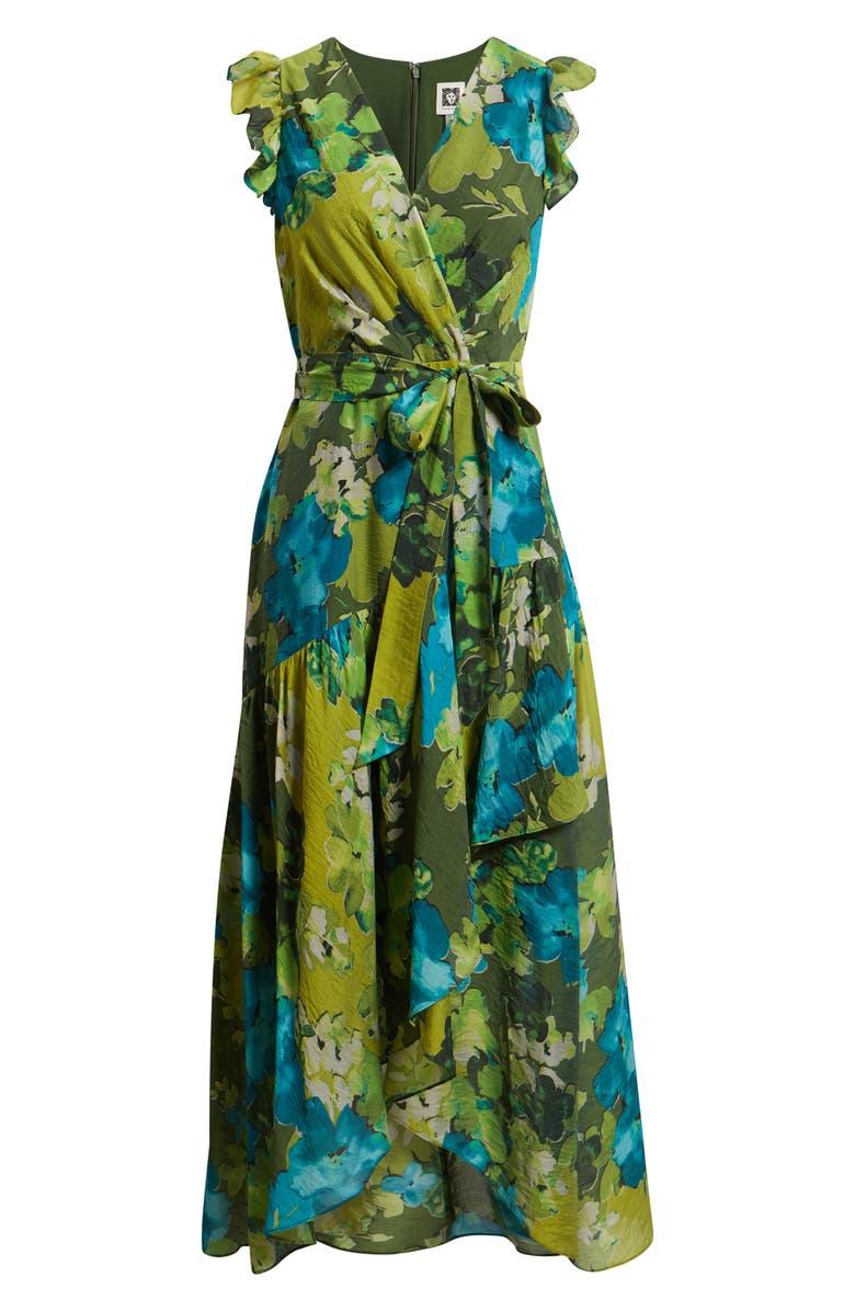 Anne Klein Floral Print Faux Wrap Midi Dress, Alternate, color, Ivy Multi