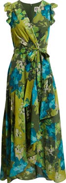 Anne Klein Floral Print Faux Wrap Midi Dress