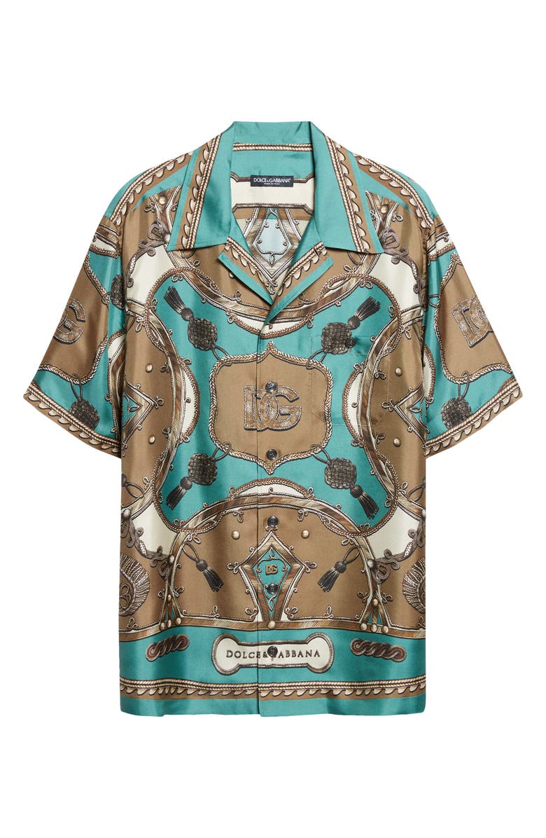 Dolce&Gabbana Cargo Print Washed Silk Twill Camp Shirt, Main, color, Corde/ Nappe F.verdon
