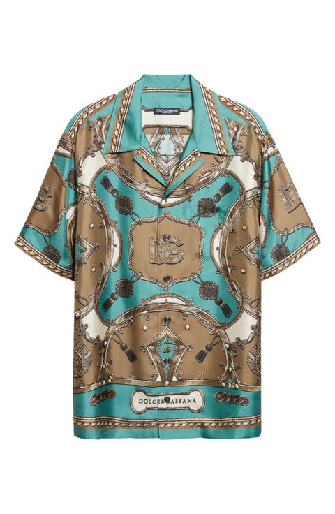 Cargo Print Washed Silk Twill Camp Shirt